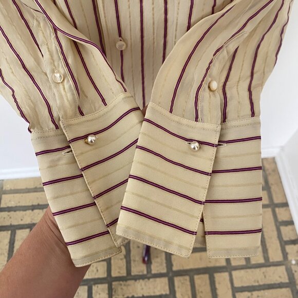 Ralph Lauren Black Label Silk Blouse Shirt Top Striped French Cuffs - Picture 5 of 12
